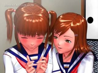 Imádnivaló anime lány dörzsölés neki coeds egészségtől duzzadó pina